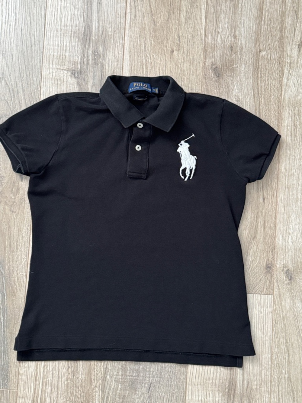 Polo Ralph Lauren Girl Unisex Black Polo with White Pony Logo - Kids Size 10/12